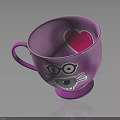 Pink Cartoon Cat Design Mug With Heart Shape Glasses And Whiskers For Daily Use