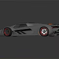 Futuristic Silver Sports Car With Sleek Body Red Rims And Black Roof Design