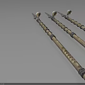 Three Decorative Metal Spears With Ornate Detailed Designs And Ancient Craftsmanship