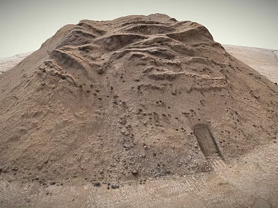 Ancient Earth Mound With Rugged Surface Ridges And Small Entrance On Sandy Ground 3d model