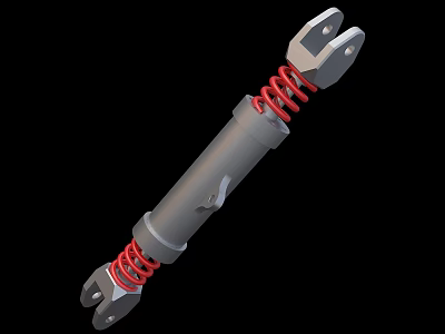 Industrial Shock Absorber With Metal Cylinder Red Coil Spring And Connecting Ends 3d model