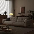 Modern Light Cream Fabric Sofa And Wooden Coffee Table Set For Cozy Living Room Decor