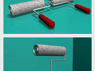High Quality Hardware Tools Paint Roller With Red Handle And Gray Cover 3d model