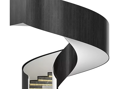 Sleek Black Spiral Staircase With Modern Wooden Design And Gold Tread Steps 3d model