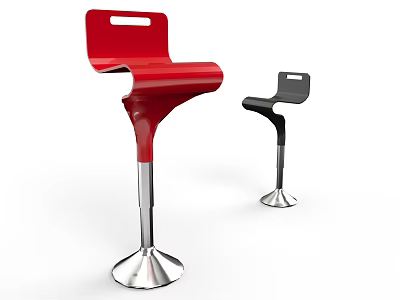 Modern Red and Black Bar Stools with Stylish Curved Design and Silver Metal Base 3d model