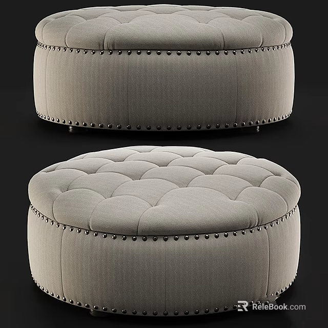 Gray Tufted Ottoman With Studded Edges Modern Design And Comfortable Seating 3d model 