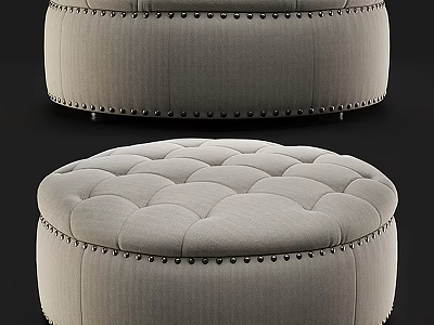 Gray Tufted Ottoman With Studded Edges Modern Design And Comfortable Seating 3d model