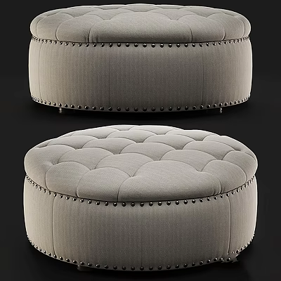 Gray Tufted Ottoman With Studded Edges Modern Design And Comfortable Seating 3d model