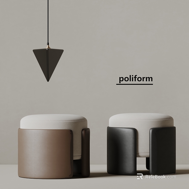 Modern Sofa Stools With White Cushioned Top And Brown Black Leather Bases 3d model 