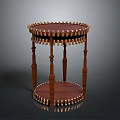 Architectural Wooden Round Two Tiered Table With Decorative Edges And Column Legs Design
