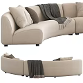 Beige Modern Sectional Sofa With Multiple Pillows Soft Throw Blanket And Comfortable Design 3d model
