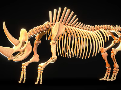 Triceratops Dinosaur Skeleton With Horned Skull Vertebral Column And Limb Bones 3d model