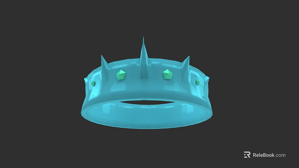 Blue Crown Hat With Spikes And Green Gemstones On Dark Background 3d model