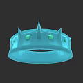Blue Crown Hat With Spikes And Green Gemstones On Dark Background 3d model