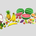 Assorted Fresh Fruits Collection With Watermelon Pineapple Banana Dragon Fruit And Grapes