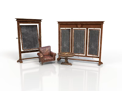 Wooden Framed Chalkboards With Brown Leather Chair And Small Table In Interior 3d model