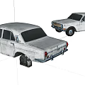 Two White Old Worn Rusty Vintage Cars Against White Background