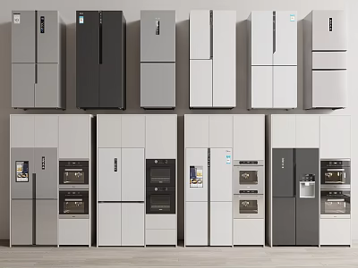 Various Modern Style Refrigerators and Freezers in Gray White Black Designs 3d model