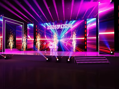 2023 Vibrant Stage Design With Colorful Lights Fireworks Steps And Large Screen 3d model