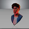 3D Digital Art Character Bust Young Man with Glasses Brown Hair Blue Jacket Gray Background