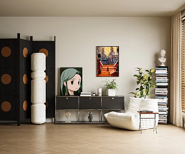 Bauhaus Side Cabinet Antique Screen Leisure Sofa Side Green Plant Decoration Picture Bookshelf Floor Lamp 3d model