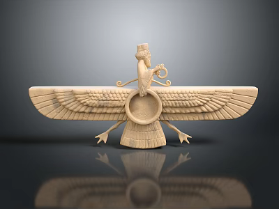 Winged Eagle Head Sculpture Carving With Circular Center And Intricate Decorative Details 3d model