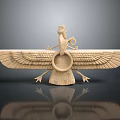 Winged Eagle Head Sculpture Carving With Circular Center And Intricate Decorative Details