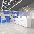 Modern Clothing Store Interior With Blue White Decor Display Shelves And Reception Counter