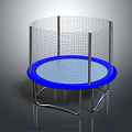 Round Trampoline with Blue Jumping Surface Metal Frame Safety Net Enclosure and Support Legs