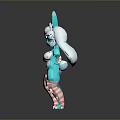 Turquoise Bunny Eared Game and Movie Character With White Hair Pink Eyes Striped Clothing