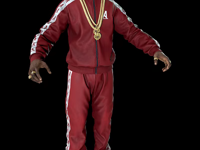 Man In Red Tracksuit With White Stripes And Gold Chain On Black Background 3d model