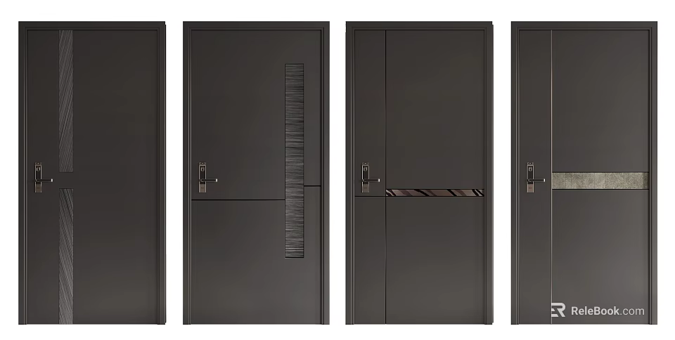 Modern Security Doors With Black Design Sleek Panels And Secure Metal Handles 3d model 