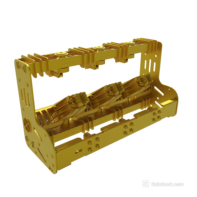 Golden Mechanical Frame With Intricate Industrial Design And Components 3d model 