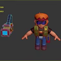 Playful Cartoon Character With Orange Hair Purple Sunglasses Green Vest Blue Pants Holding Purple Item