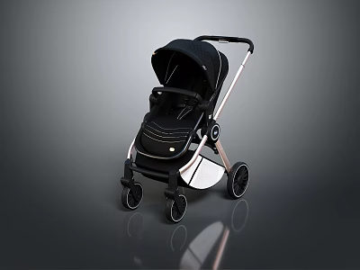 Black Modern Baby Stroller With Sleek Frame Comfortable Canopy And Wheels 3d model
