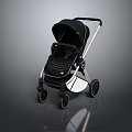 Black Modern Baby Stroller With Sleek Frame Comfortable Canopy And Wheels