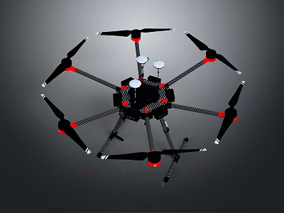 Black And Red Multi Rotor Drone Design With Propellers And Landing Gear 3d model