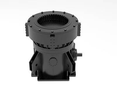 Black Industrial Equipment Mechanical Component With Circular Structure And Mounting Bracket 3d model
