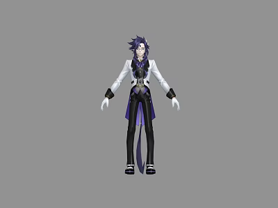 Game and Movie Character With Purple Hair White Shirt Black Pants Tailcoat Design 3d model