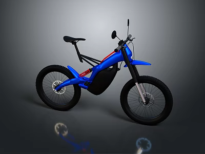Blue Electric Mountain Bicycle With Large Tires Sturdy Frame And Modern Design 3d model