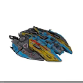 Detailed Colorful Interstellar Spaceship With Blue Yellow Hull Engines And Cockpit