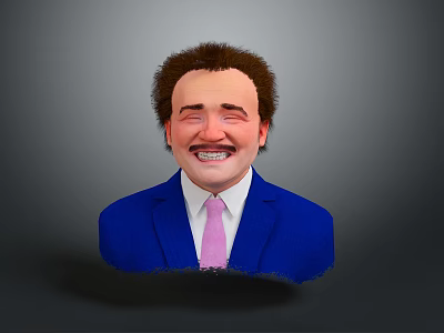 A Man Wearing Blue Suit White Shirt Pink Tie With Brown Curls Against Gray Background 3d model