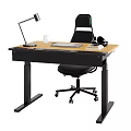 Adjustable Wooden Top Desk With Office Chair Lamp Laptop And Headphones