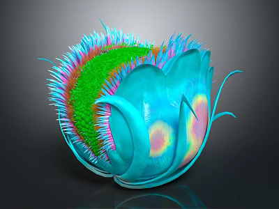 Cartoon Scene With Blue Flower Like Shape Green Center And Colorful Spines 3d model