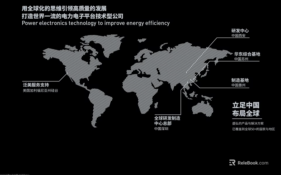 Global Power Electronics Enterprise Showcase Featuring World Map Layout Regional Hubs and Energy Efficiency Solutions 3d model 