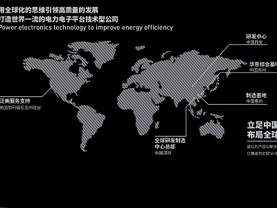 Global Power Electronics Enterprise Showcase Featuring World Map Layout Regional Hubs and Energy Efficiency Solutions 3d model