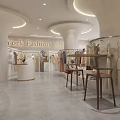 Elegant Clothing Store Interior Design With White Pillars Mannequins Hanging Clothes And Shoes