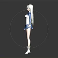 Anime Style Female Character With Long Silver Hair And Blue White Outfit Accompanied By Fantasy Creature Companion