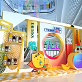 Vibrant Tea Shop Display With Drinks Strawberry Fresh Fruits And Cartoon Character