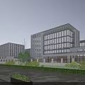 Modern Industrial Park With Glass Facade Buildings Landscaping And Lighting Features